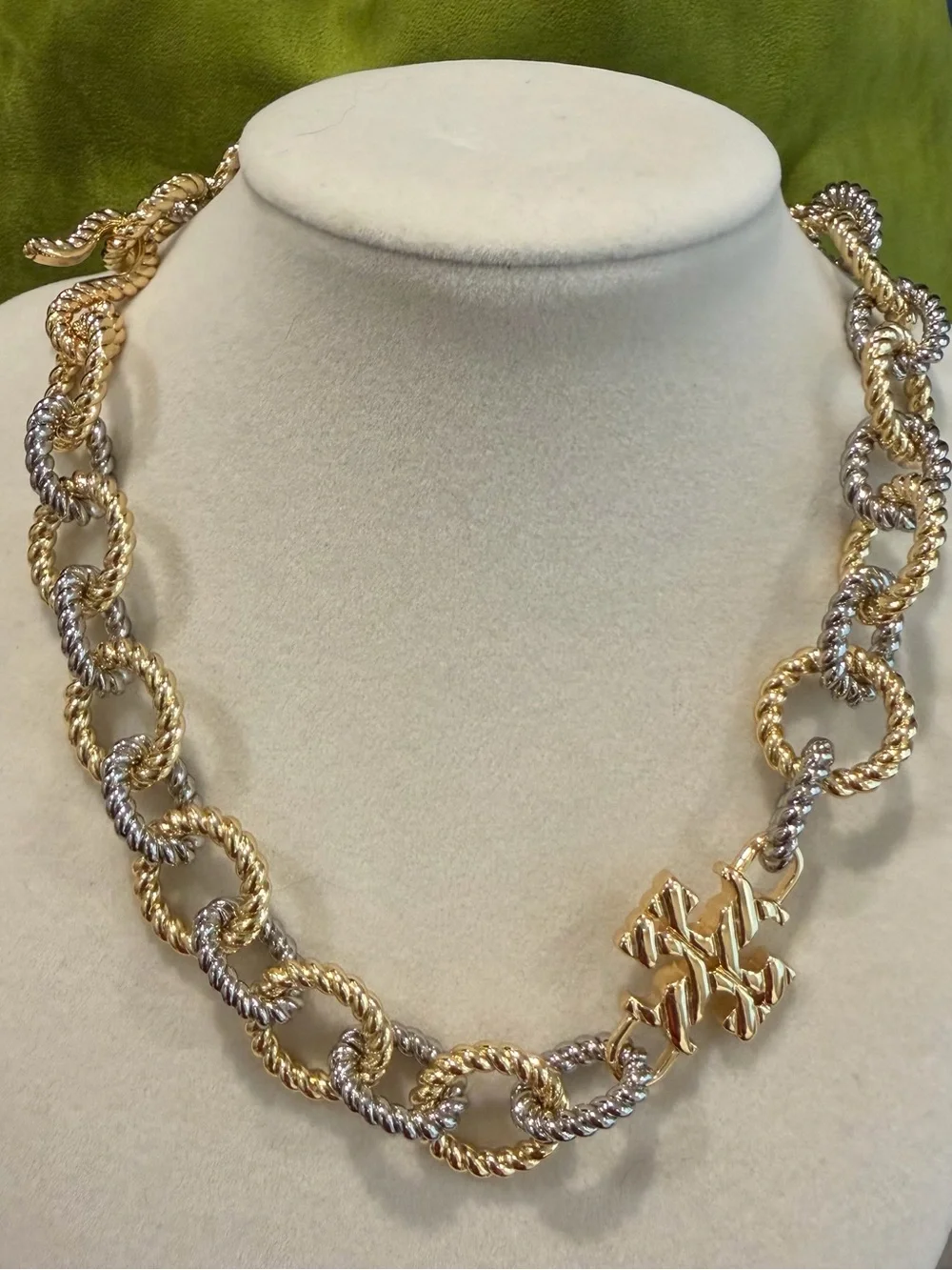 Tory Burch Gold and silver tone rope textured Link Necklace